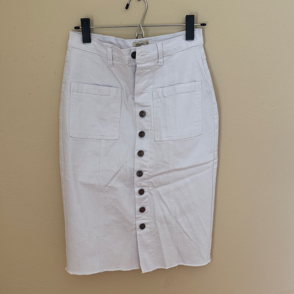 White Button-Front Denim Skirt